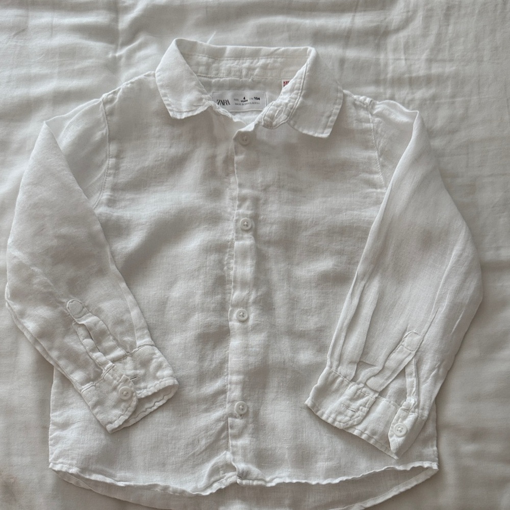 Zara size 4 Linen White Kids Shirt